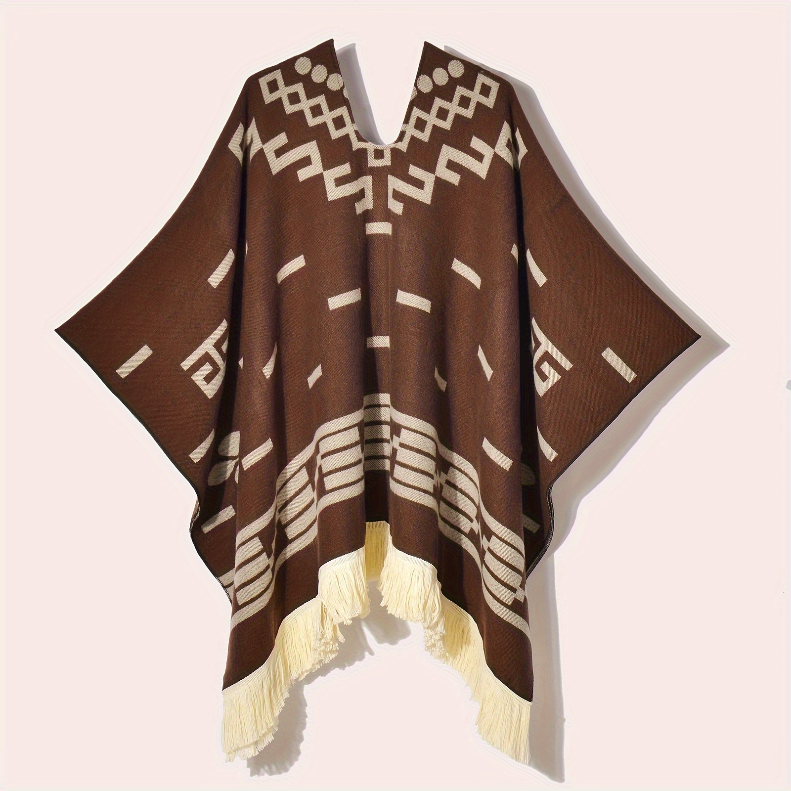 TEMU Marryhappy -style Warm - Pattern, Tassel , Cozy Acrylic Blend Shawl For Adventures