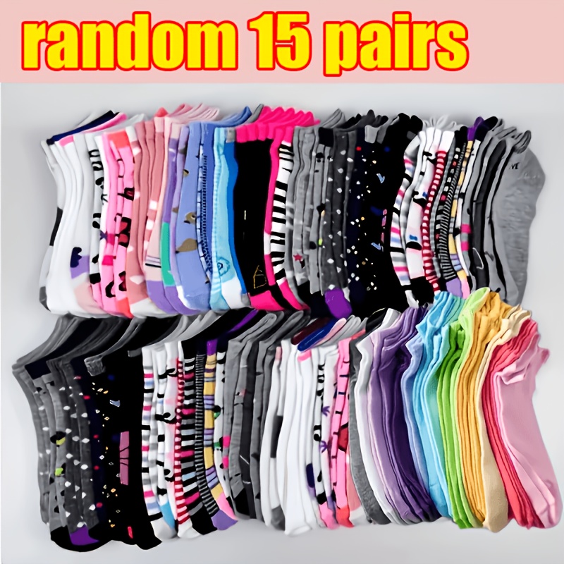 TEMU 15 Pairs Of Random Colorful Cartoon Graffiti Ankle Socks, Comfortable And Breathable Short Socks, Women's Stockings And Short Socks, Lined Socks