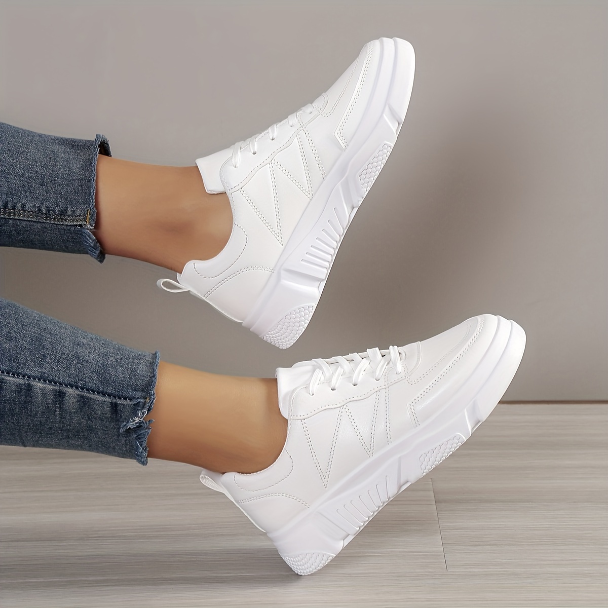 

Women's White Skate Shoes, All-match Lace Up Low Top Flatform Sneakers, Casual Outdoor Sports Shoes