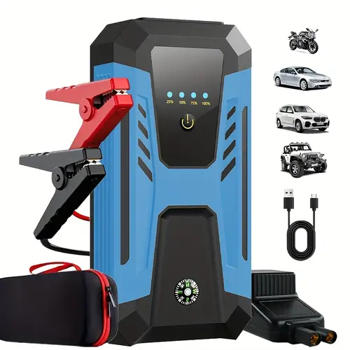 22200mwh starter car battery jumper starter kit 1000a for up to 6 0l gasoline 0l diesel engines 12v car battery booster jumper cables portable li jumper box with led lights dual usb output ports compass