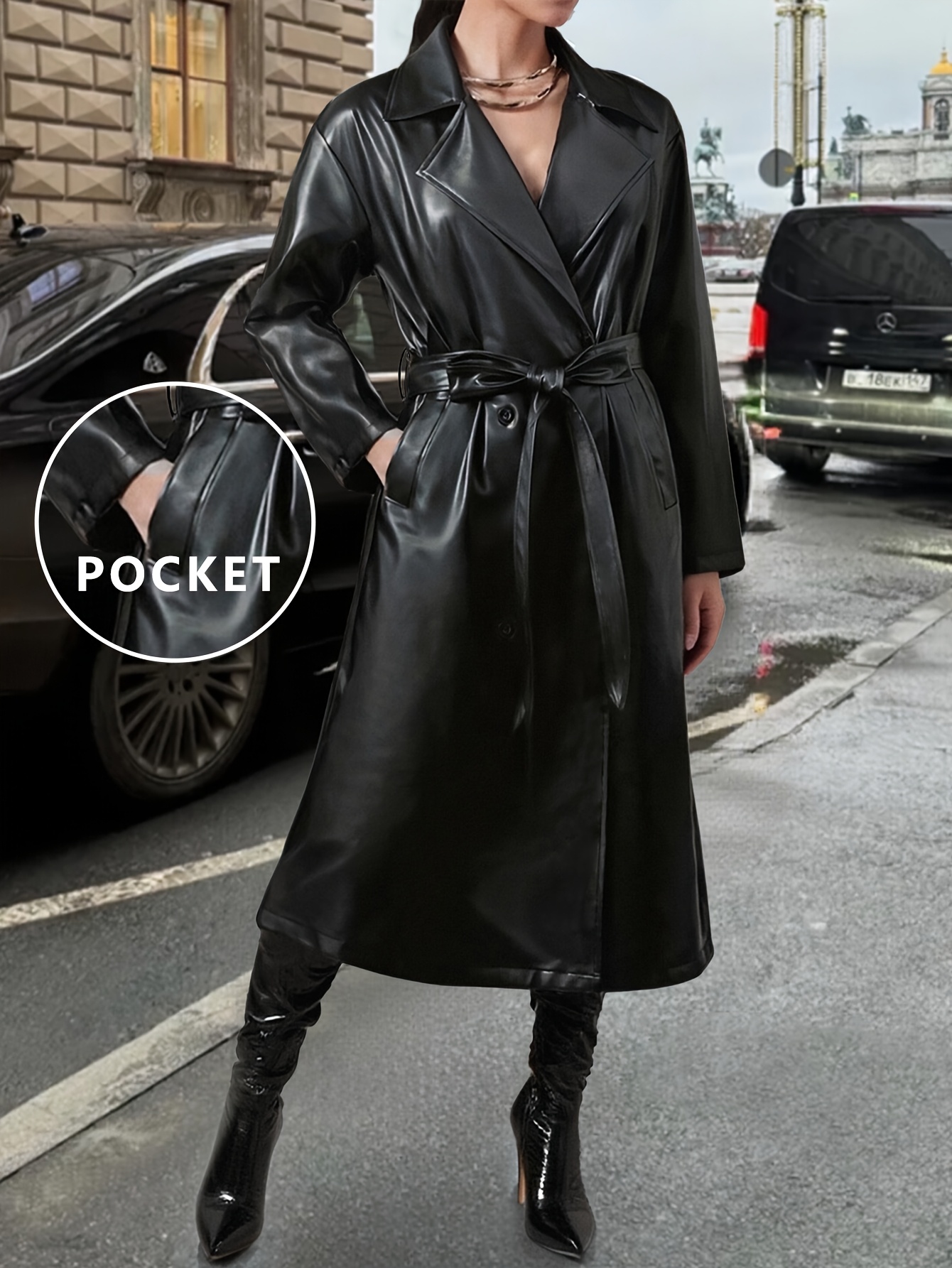 long leather jacket sold on Temu United States