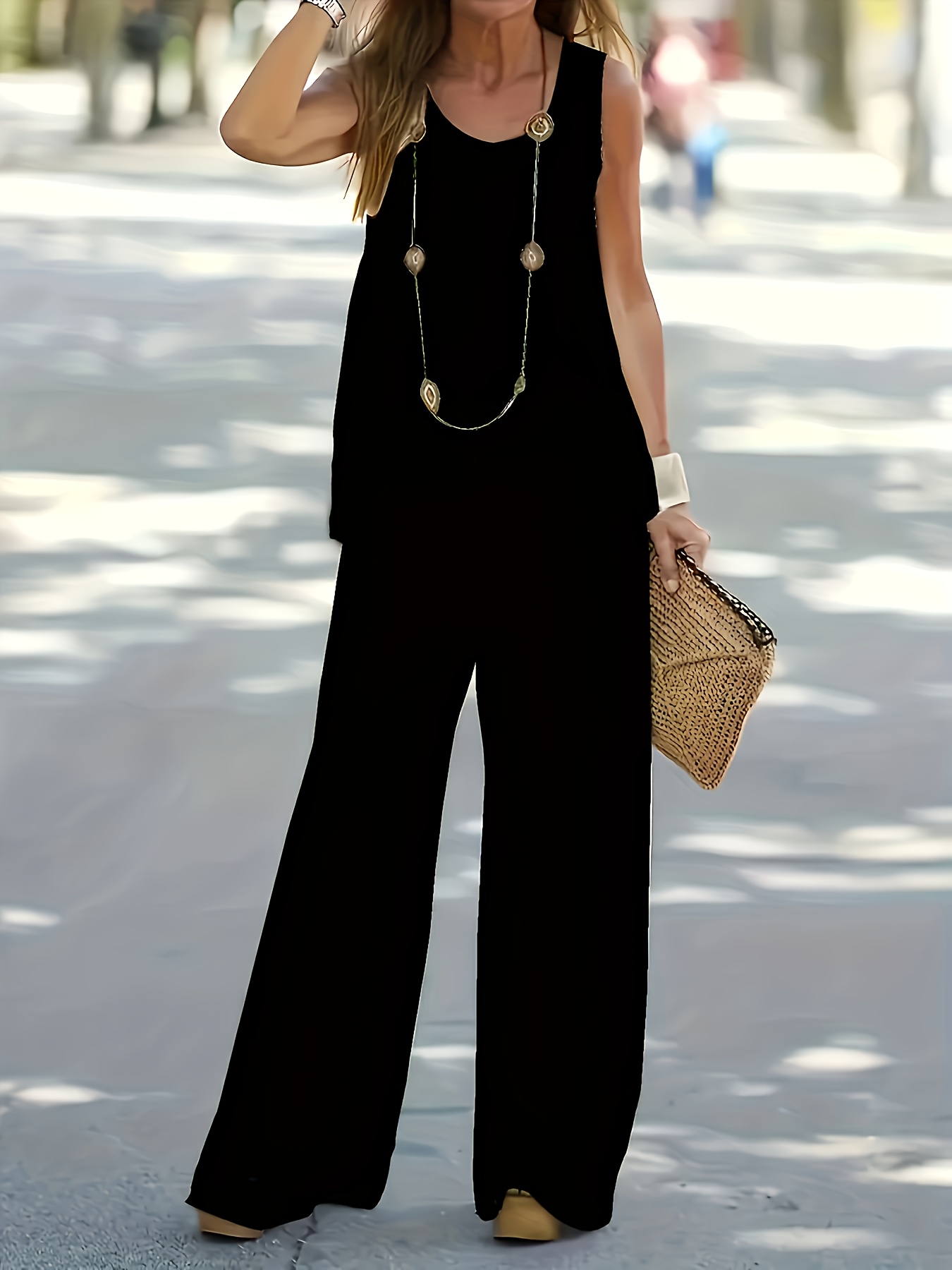 a two piece set of cross border   trade summer casual womens wear sleeveless top elastic high waisted trousers