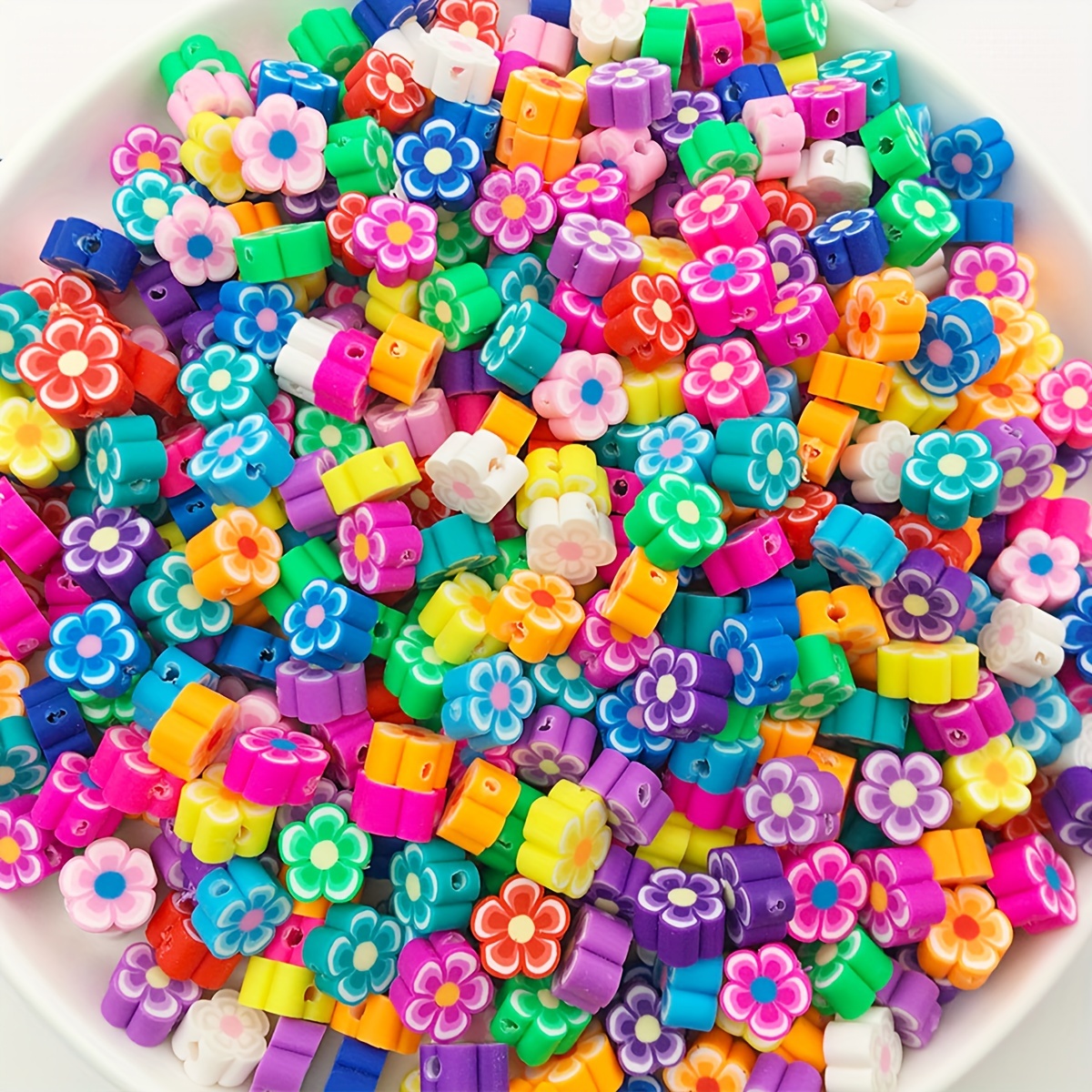 50pcs/lot 10mm Random Colors Polymer Clay Plum Flower Shaped Beadsfor Jewelry Making Diy Creative Couple Bracelets Necklaceearrings Phone Chain Handmade Craft Supplies
