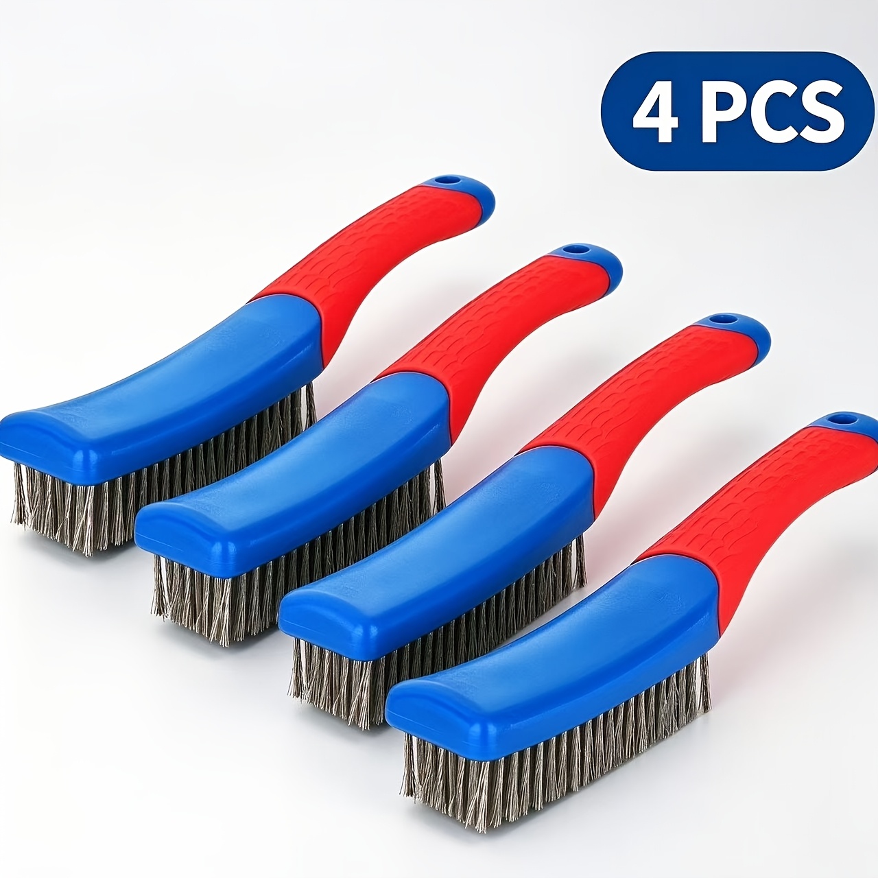 TEMU 2pcs/4pcs/6pcsheavy Duty Wire Brush With Ergonomic Plastic Handle- Sturdy Black Bristle, Welding Slag, Paint, And Dirt- Metal Scrubbing Tool,