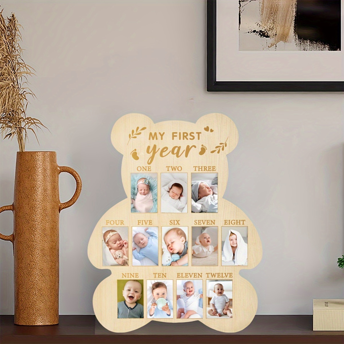 adorable first year milestone wooden photo frame    s 1st birthday   memories   calendar   nursery decor keepsake gift details 0