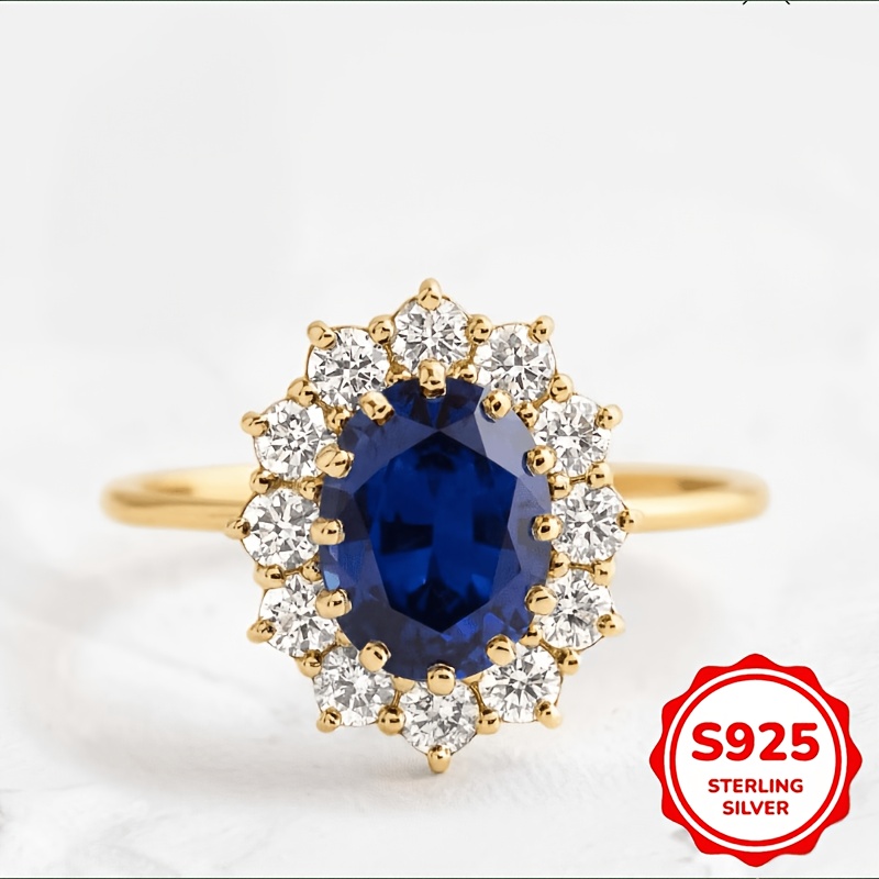 TEMU Bague en argent S925, ensemble de bague pour femmes facile et élégant, avec bleue synthétique, bague polyvalente et , cadeau et de fêtes, cadeau