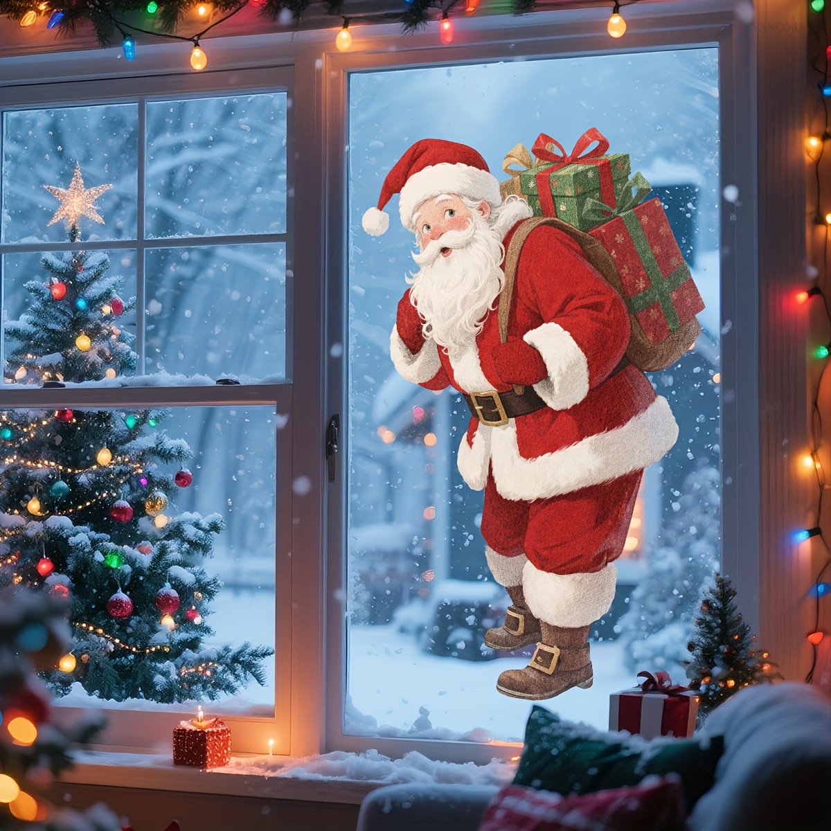 TEMU 1pc Christmas Santa Window Decoration, Suitable For Home Decoration, Storefront Decoration, Glass Decoration, Indoor Christmas Decoration, Snowy