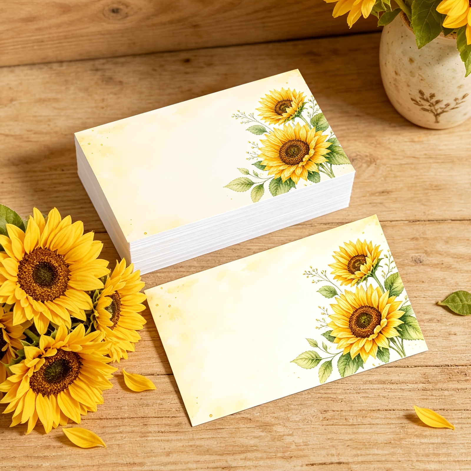 TEMU 48pcs Sunflower Blank Message Cards, Watercolor Floral Small Cards, Handwritten Greeting Cards, Thank You Cards, Encouragement Cards, Birthday