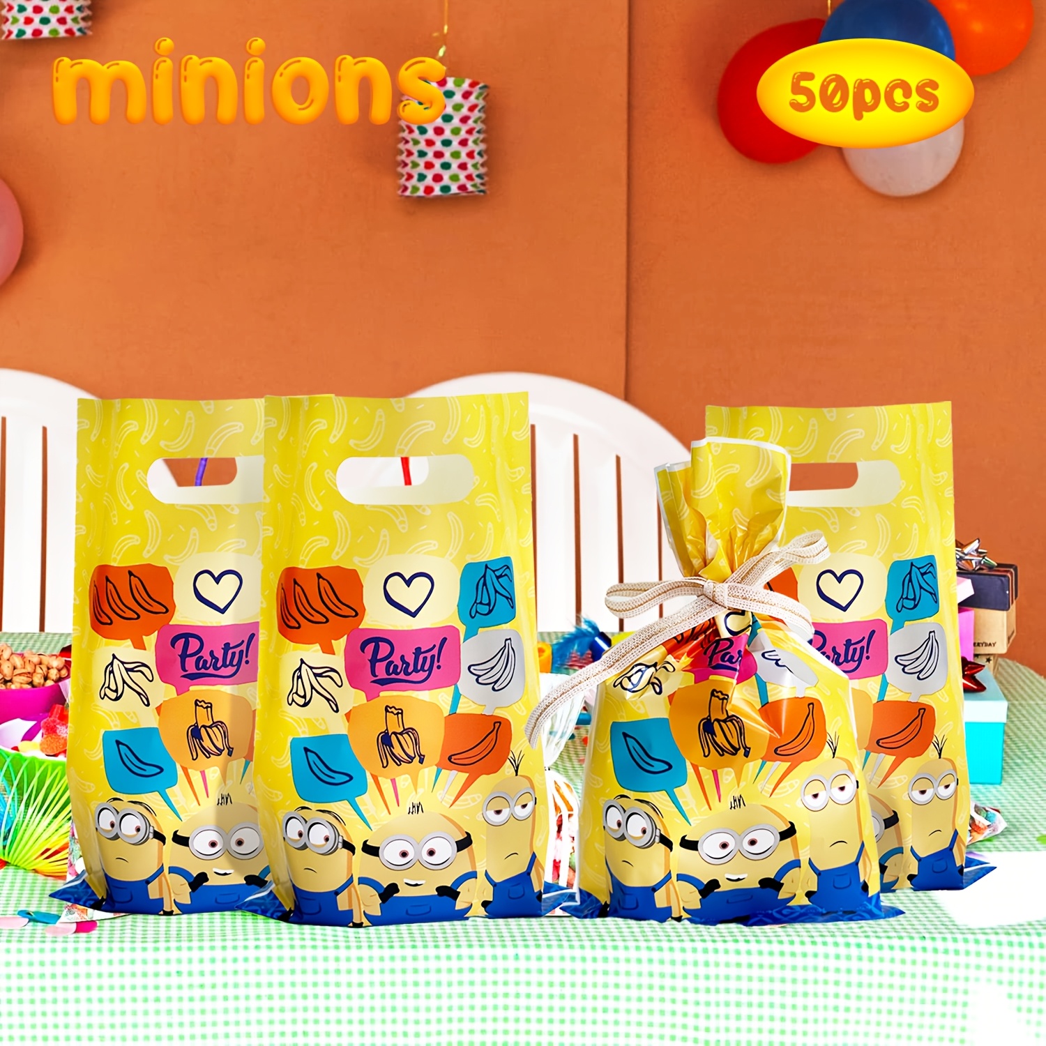 

50pcs Minions Party Favor Bags - Plastic Gift Bags For Birthday, Holiday & Family Celebrations - Travel Accessories - No Power Required