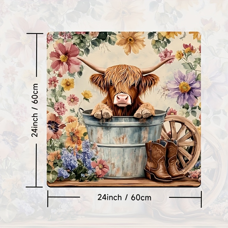 TEMU 1pc, Cover Mat For Washing Machine, Dish Drying Mat, Table Protection Mat Featuring A Highland Cow, Made Of Polyester For Laundry, , Washstand