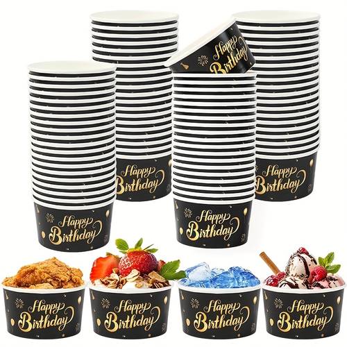 10pcs happy birthday paper bowl black golden birthday party disposable tableware bowls adults birthday party decoration anniversary party supplies dining table decor party tableware