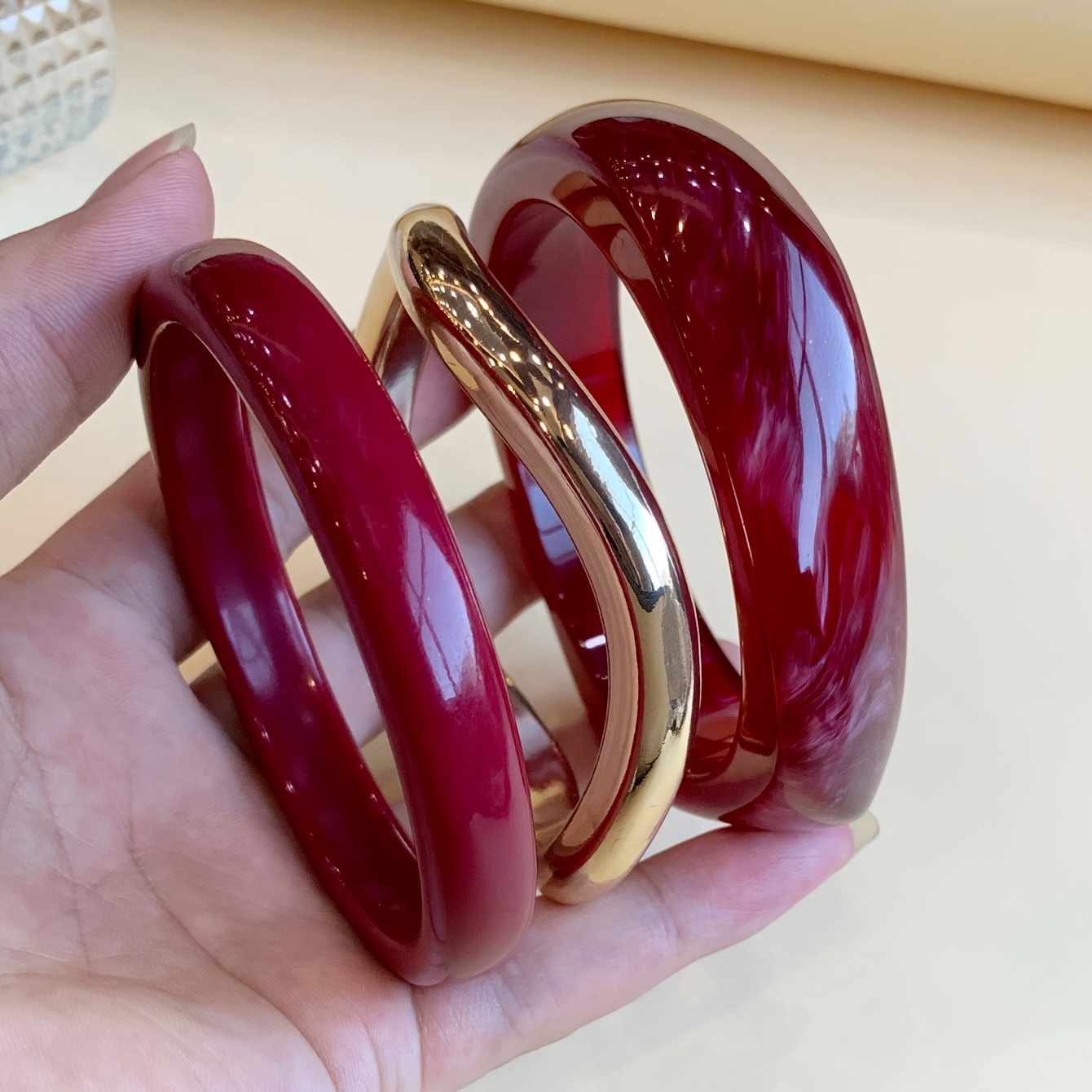 TEMU 3pcs Fashionable Rough Thick Irregular Wine- Bracelet Set Suitable For Women' Wear