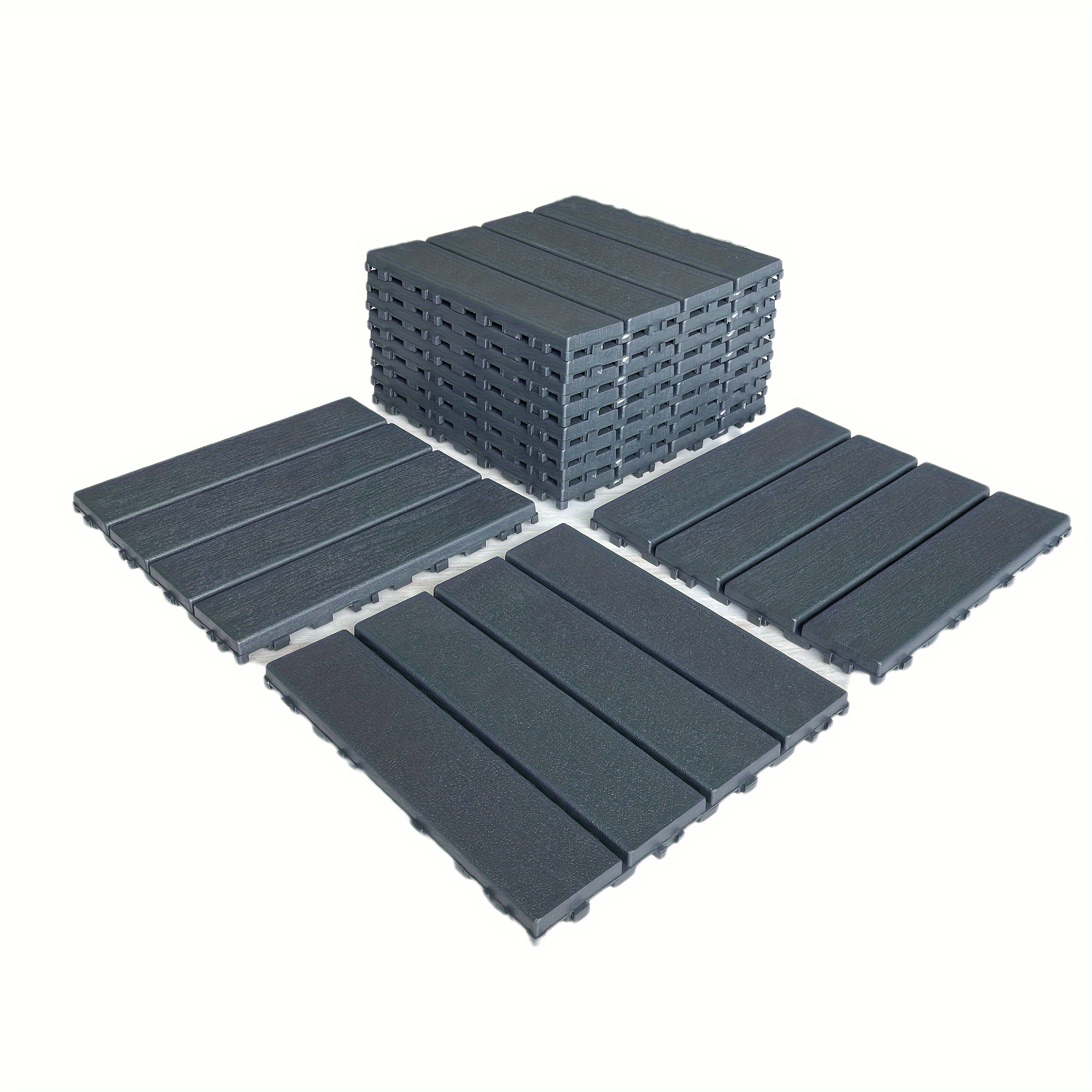 

44 Pack Plastic Interlocking Deck Tiles - 12"x12" Square Waterproof Outdoor Floor Tiles - All-weather Patio Decking Tiles For Porch, Poolside, Balcony, Backyard (dark Grey)