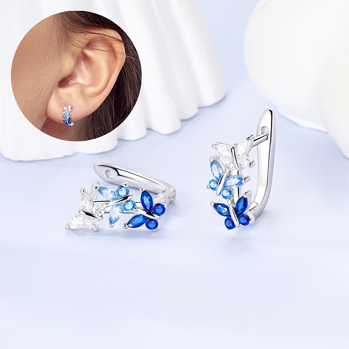 TEMU A Pair Of Elegant White Golden Plated Gradient Blue Hoop Earrings - Perfect For Daily Wear And Ideal Gift For Her Valentine's Day