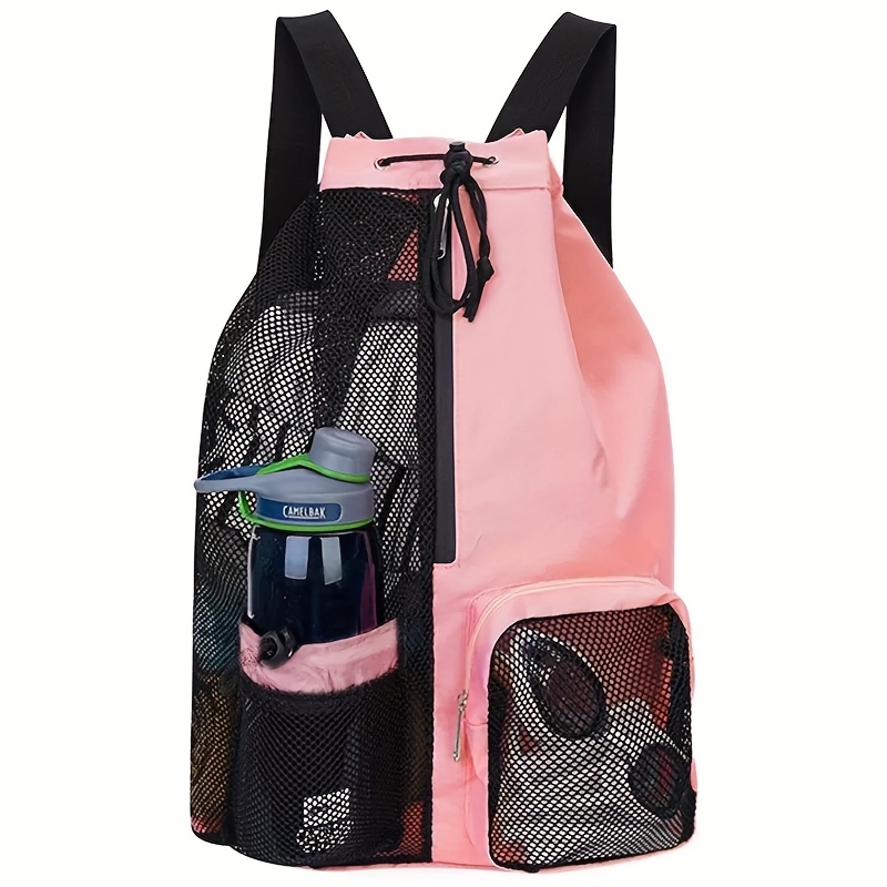 Swimming Bag Mesh Drawstring Backpack With Wet Bag, High Quality Beach Shoulder Bag For Outdoor Activities And Gym Use