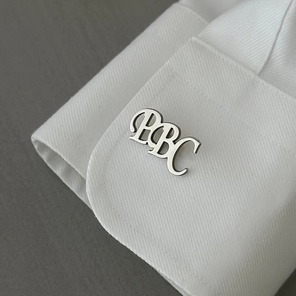 

1 Pair Custom Engraved Stainless Steel Cufflinks, Elegant Personalized 1-3 Letter Monogram, Goldene Letter Combination For Men's Dress Shirt