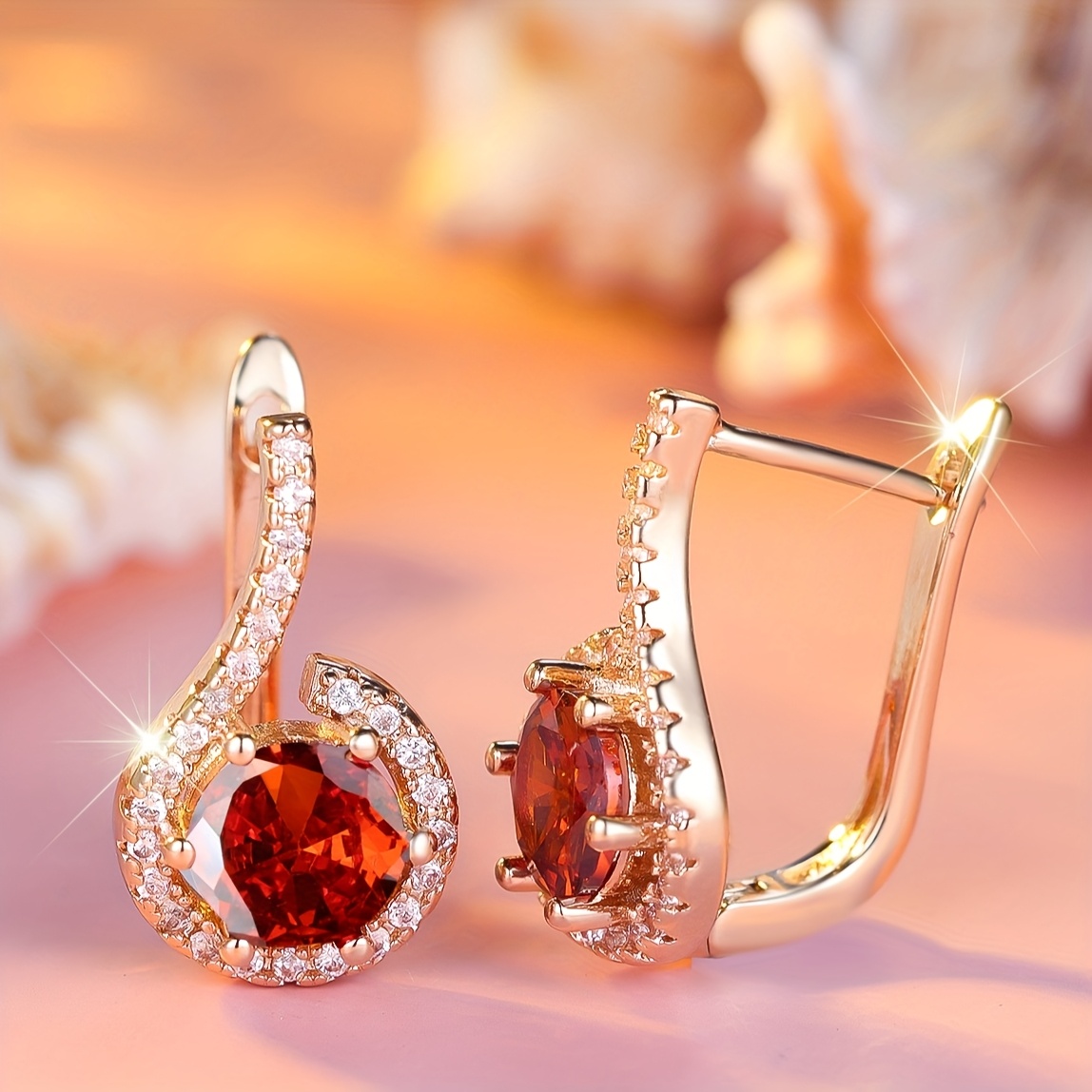 Women's Vintage Red Round Zirconia Long Earrings, Valentine's Gift