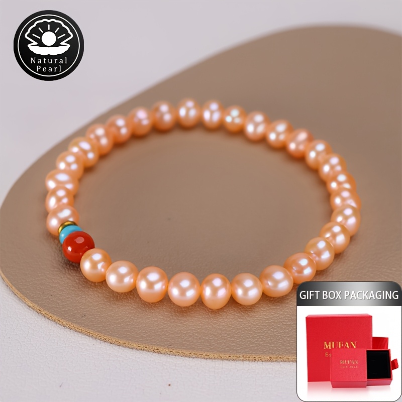Orange Pink Freshwater Pearls Bracelet with Agate Accents