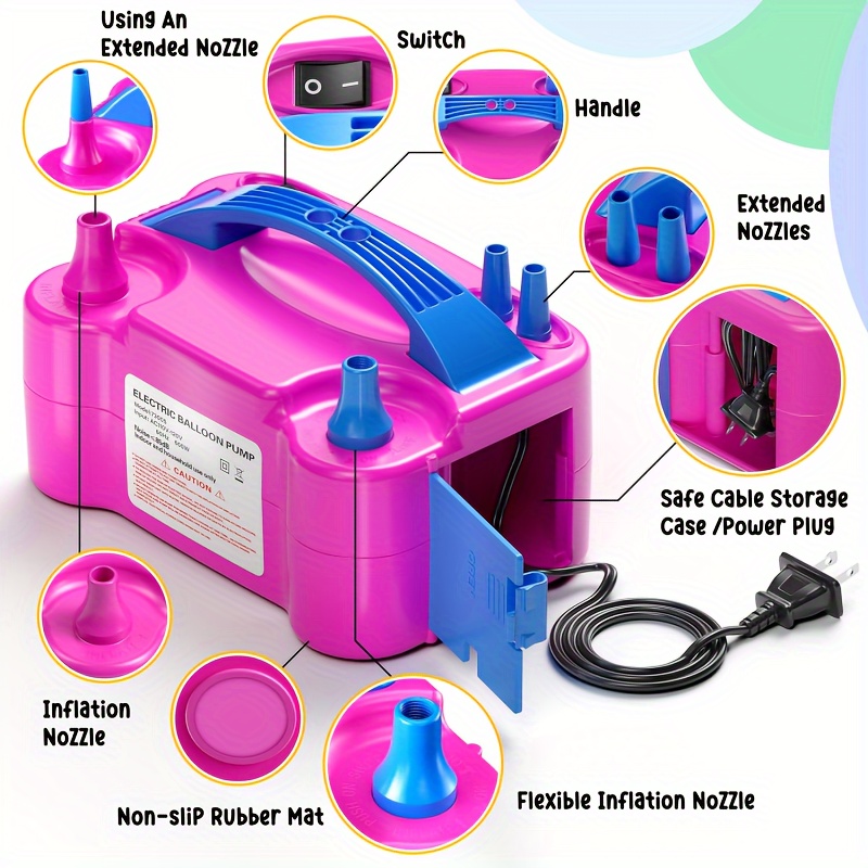 electric portable double nozzle balloon blower pump inflatable for decoration party 110v 120v 600w rose red