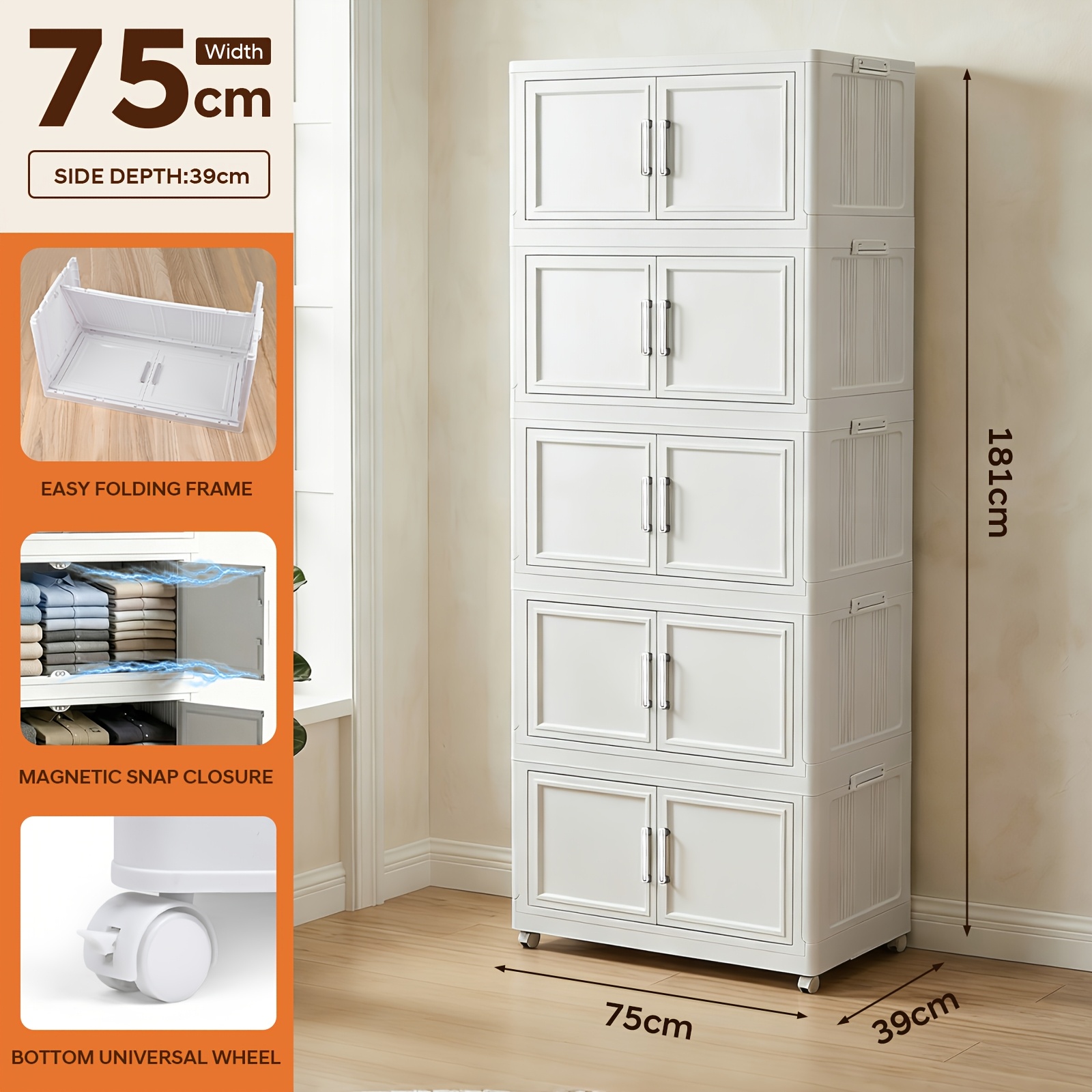 88cm Extra Large Foldable Office Storage Cabinet With Clear Or Solid Door Panels 3/4/5 Tier Stackable Plastic Organizer With Lids In 75cm And 65cm For Offices Living Rooms And Bedrooms