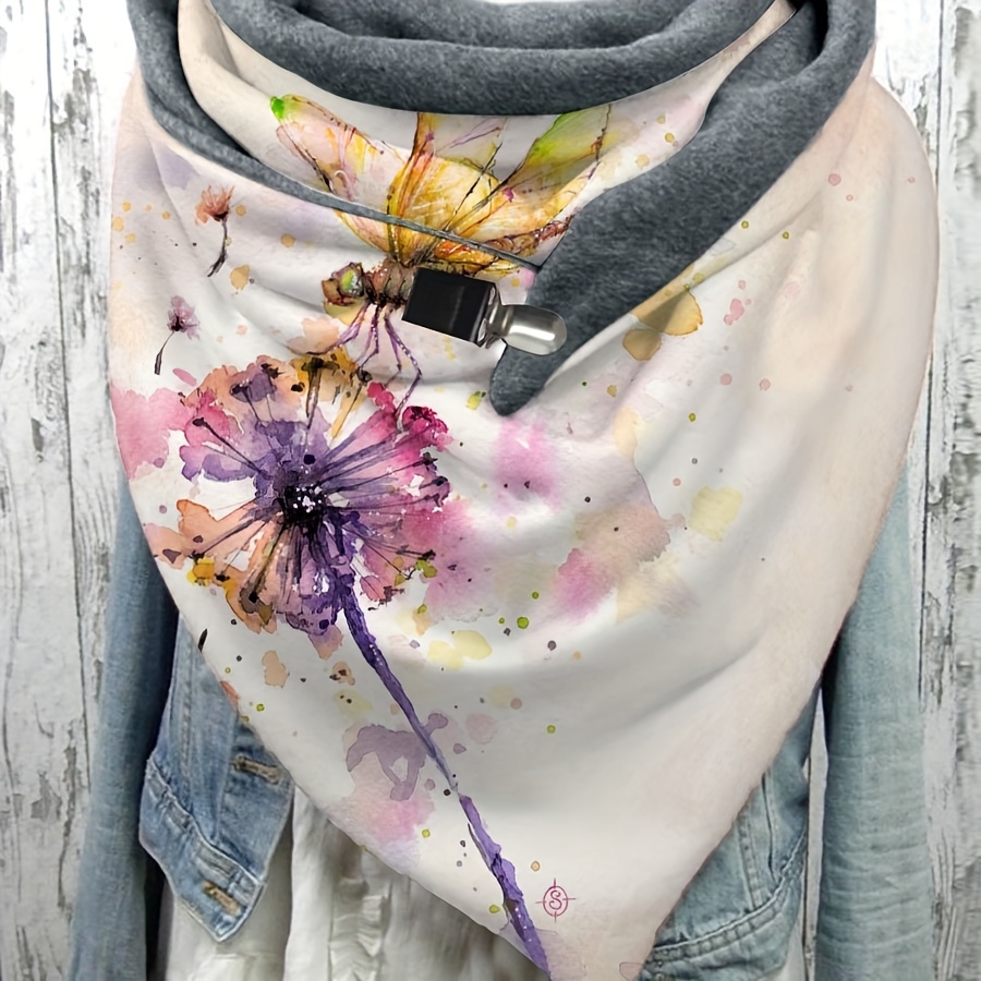 

Chic Dandelion Print Triangle Scarf - Cozy & Warm, Windproof Neck Warmer For Women, Casual