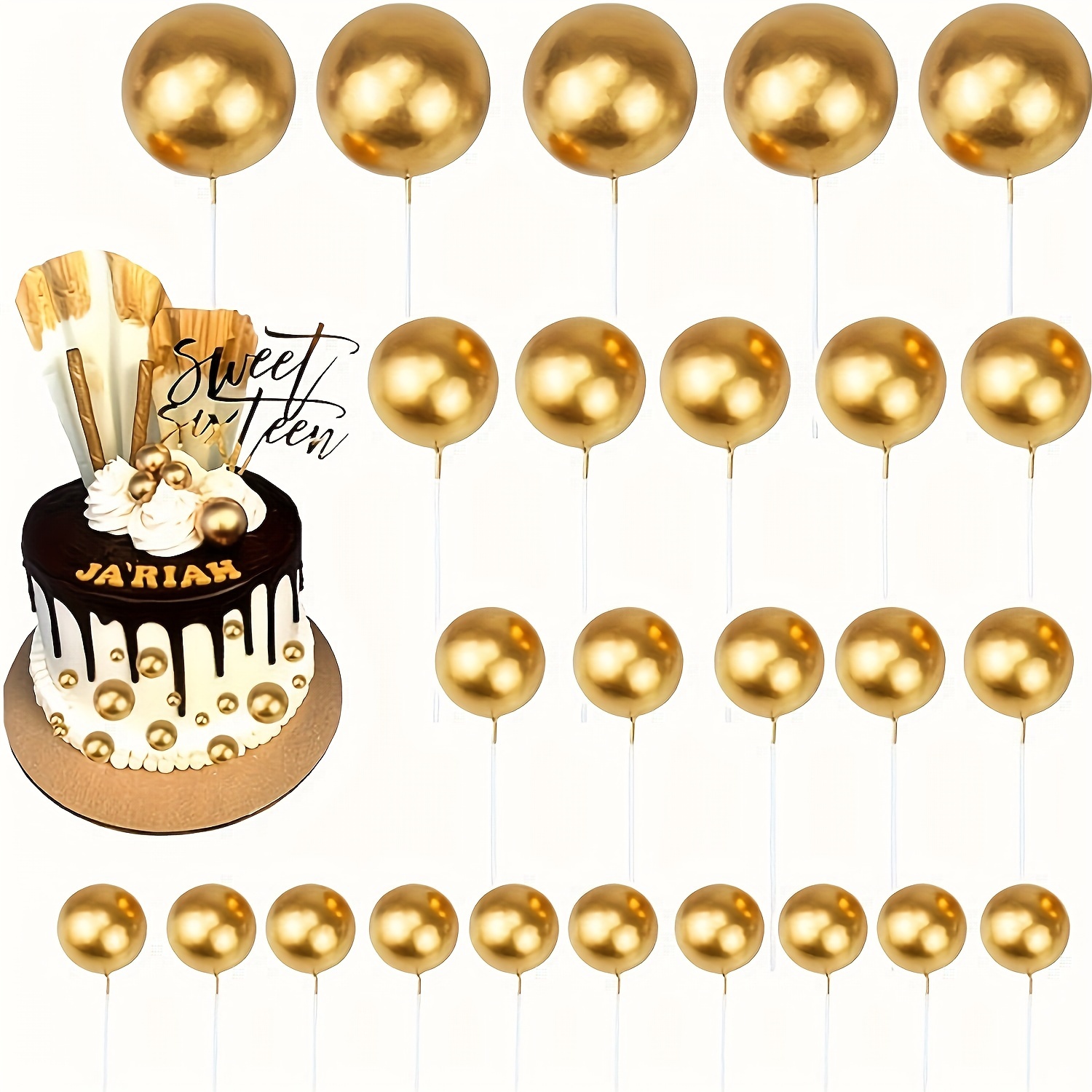 

25pcs, Ball Cake Topper, Ball Cake Insert Top Hat Pearl Ball Cake Pick Diy Cake Insert Top Hat Foam Ball Cupcake Top Hat Birthday Party Christmas Wedding Day Baby Shower Cake Decoration