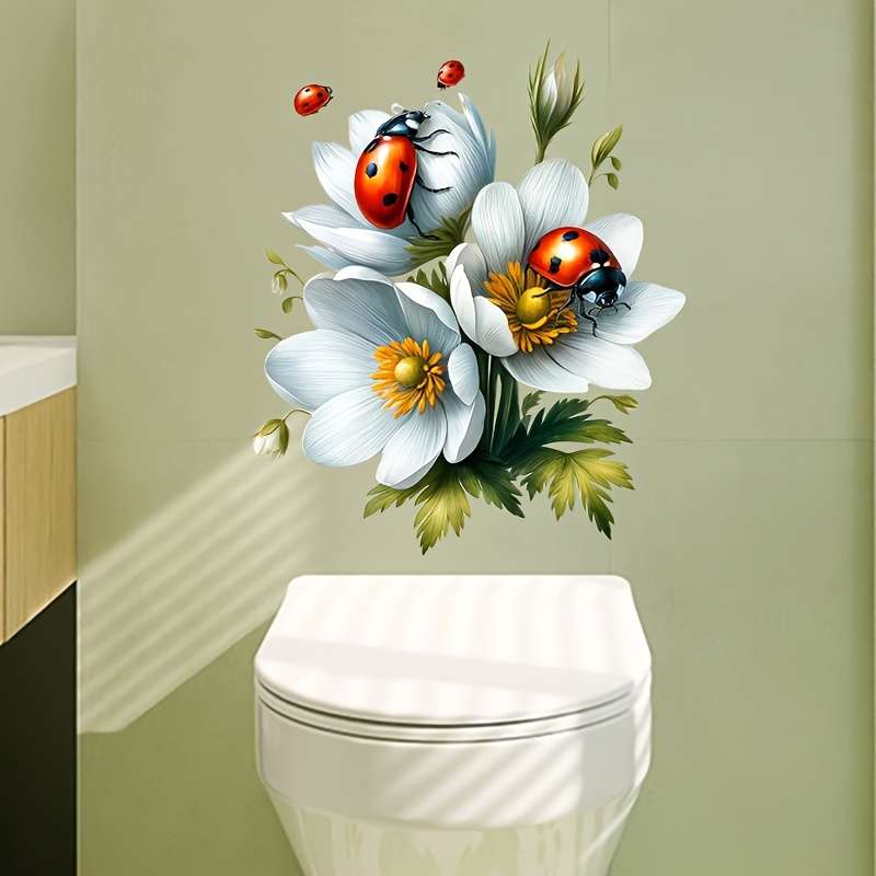 1pc Floral Decorations Featuring -star Ladybug Stickers, Suitable For Adorning Walls, Toilet Seats, And Water Tanks