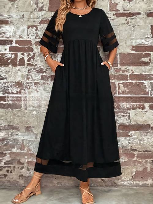 26th annual spring and summer womens fashionable ladies a line long skirt summer dress casual daily regular fit solid color half sleeve round neck