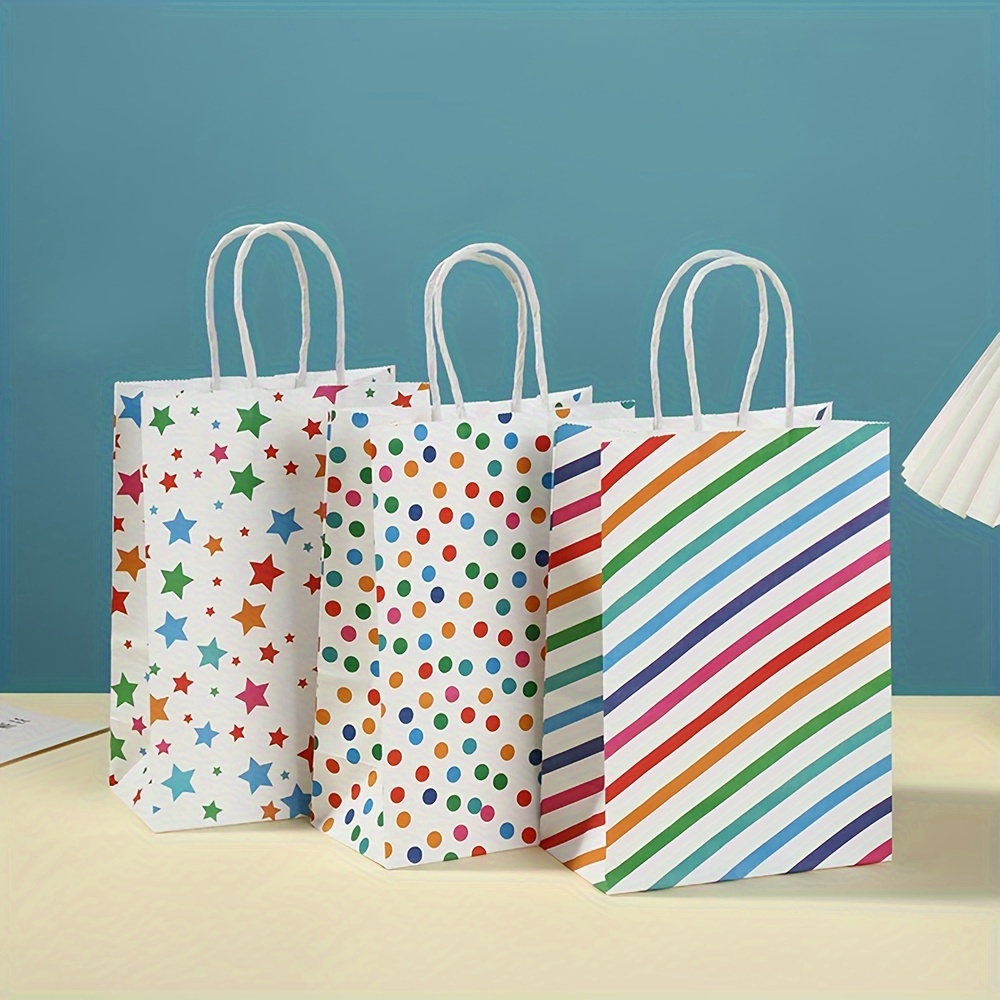 Image of 12pcs 21 X 15 X 8 Cm Colorful Twill Rainbow Party Paper Bag Gift Bag
