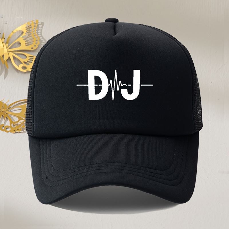 TEMU Casquette DJ Blanche Lettres Imprimées Éponge Imprimée Casquette de Baseball Extérieur Trucker Chapeau de Conducteur Imprimé Créatif Dessin