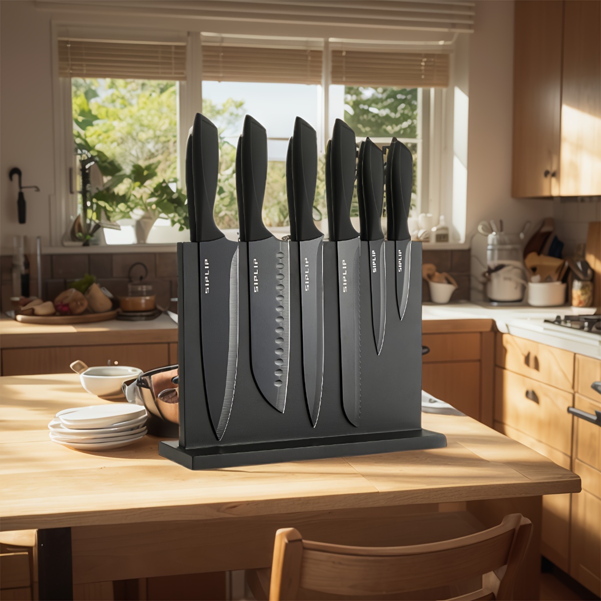 

Kitchen Knife Set With Magnetic Knife Holder, 15 Pieces High Carbon Stainless Steel Sharp Kitchen Knife Set Including Chef's Knife, Bread Knife, Serrated Steak Knife Set, Knife Sharpener