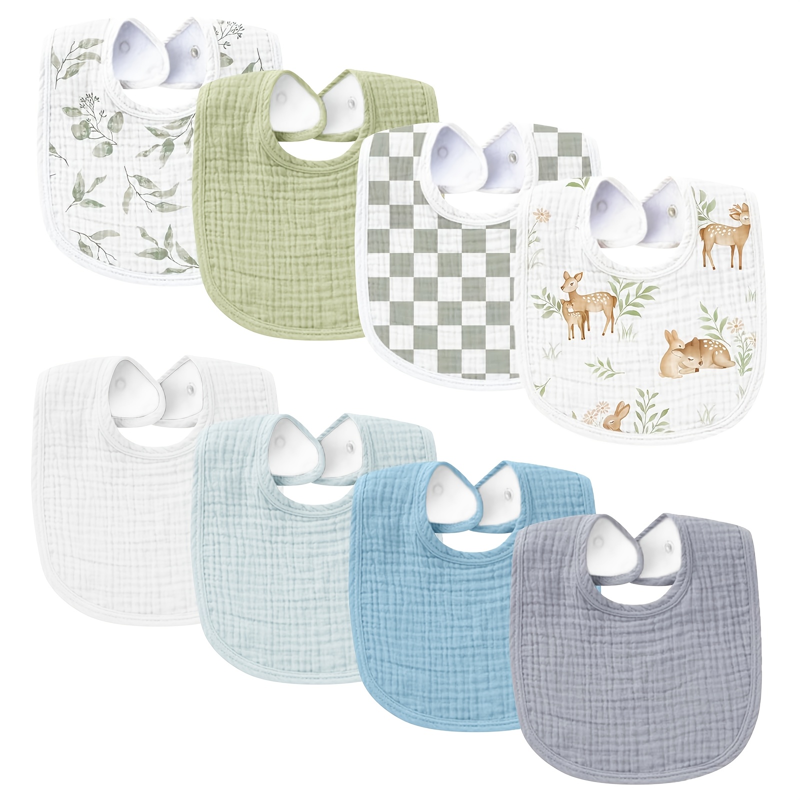 TEMU Muslin Baby Bibs 8 Pack Baby Bandana Drool Bibs For Unisex Boys And Girls, Soft Absorbent Set For Teething And
