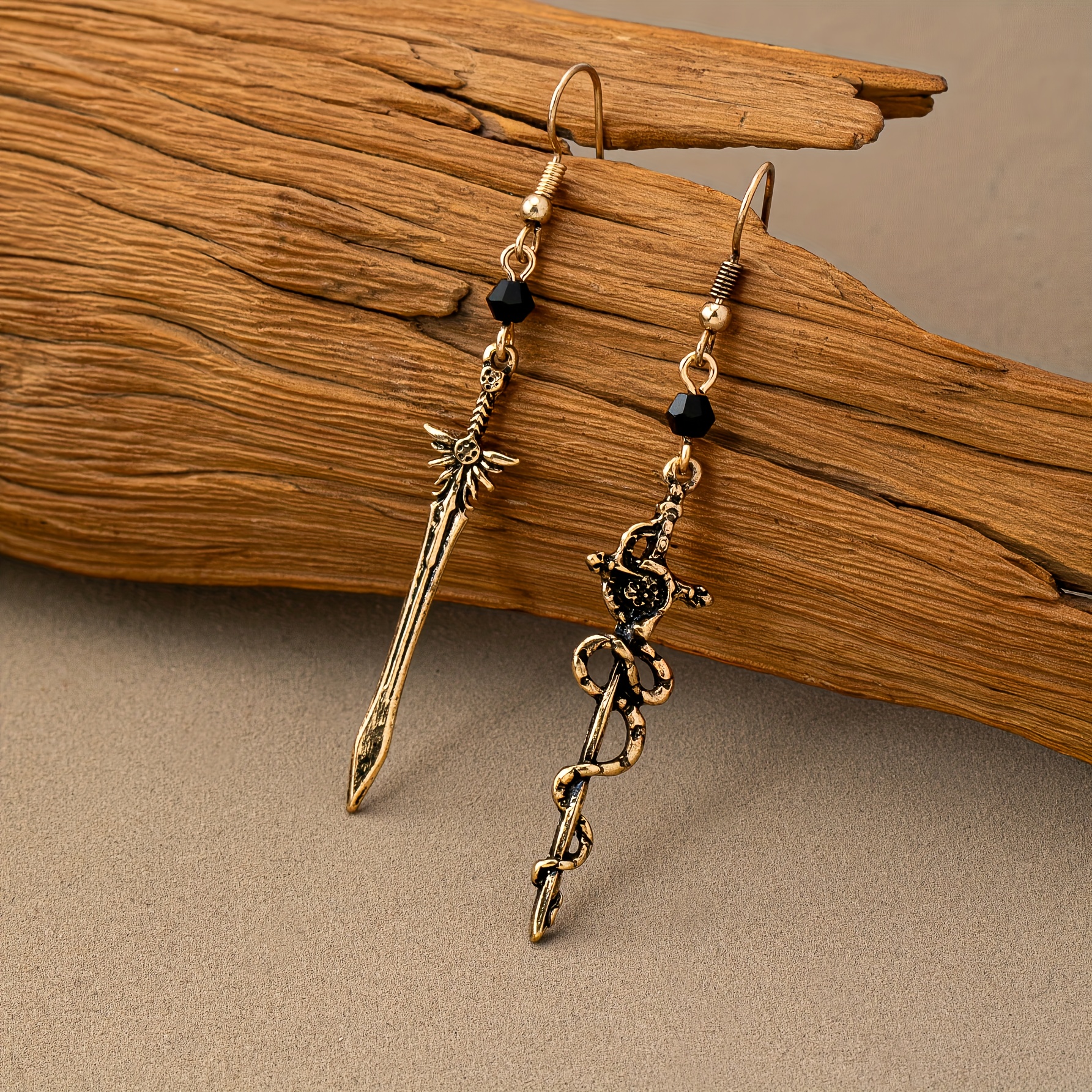 Image of A Pair Of Asymmetrical Fashion Earrings For Women Featuring Of A Gothic Punk Pentagram With A And A Victory