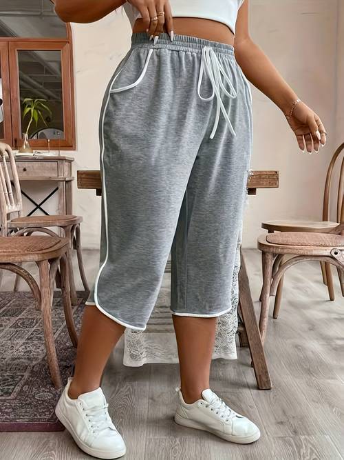 plus size y casual color block capri pants lounge pants