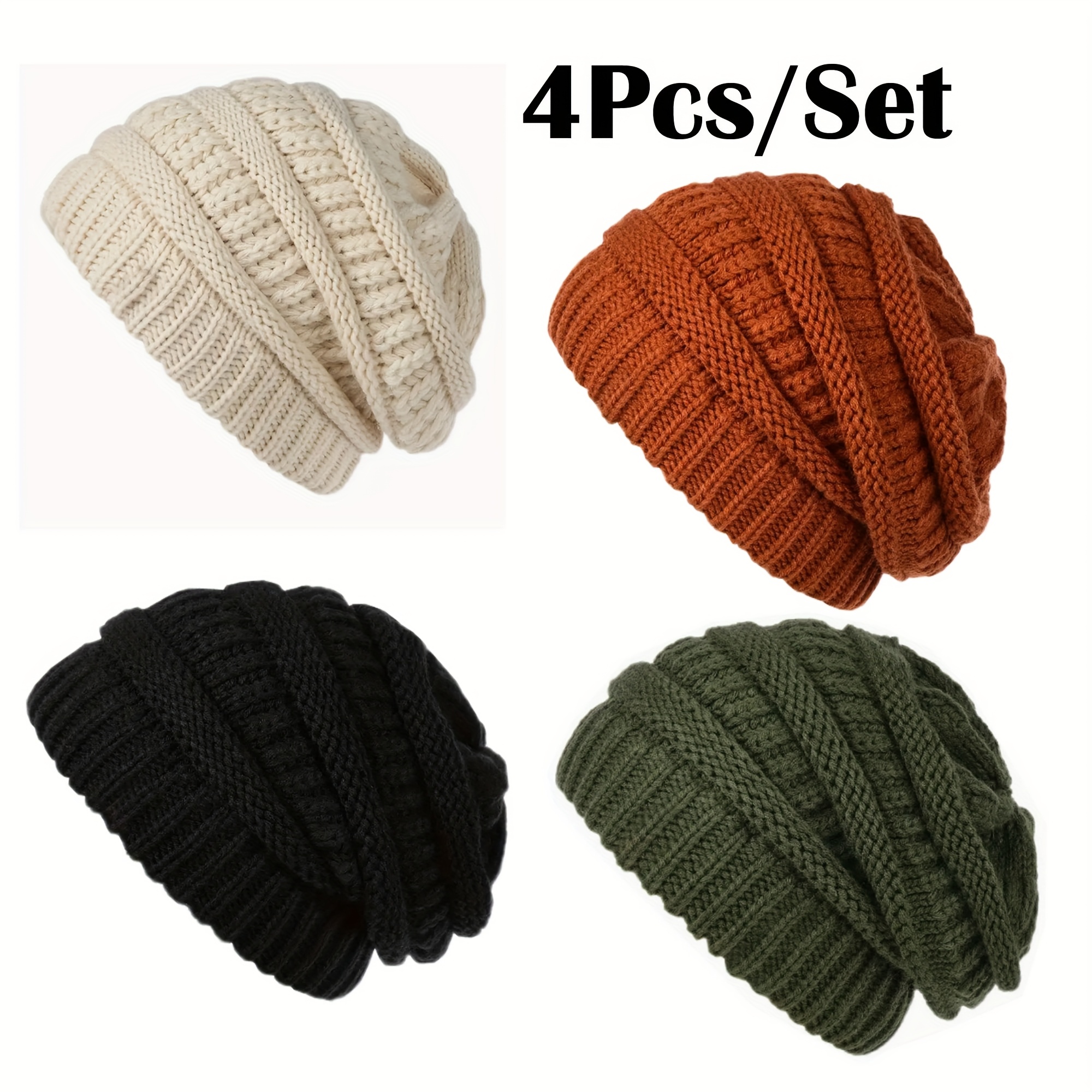 TEMU 4pcs/set Women's Cozy Beanie Hat - Soft Warm Unisex Winter Hat With Lining, Lightweight & Machine Washable, Solid Color For Casual & Formal