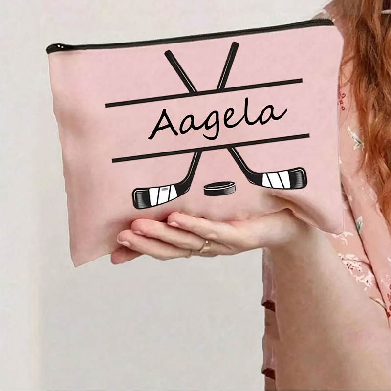 TEMU Trousse de Maquillage Personnalisable pour le Hockey - Nom et Numéro Personnalisés, Trousse Cosmétique de Voyage Résistante pour Mères de
