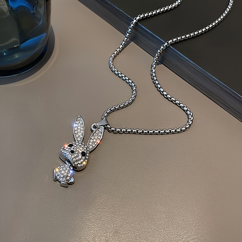 1pc Cute Bunny Pendant Titanium Steel Necklace, Synthetic Rhinestone Charm, No Plating, Daily and Party Wear, Ideal for Daughters, Sisters, Friends, Partners, Exquisite Gift for Birthdays, Christmas, Graduation, Anniversary