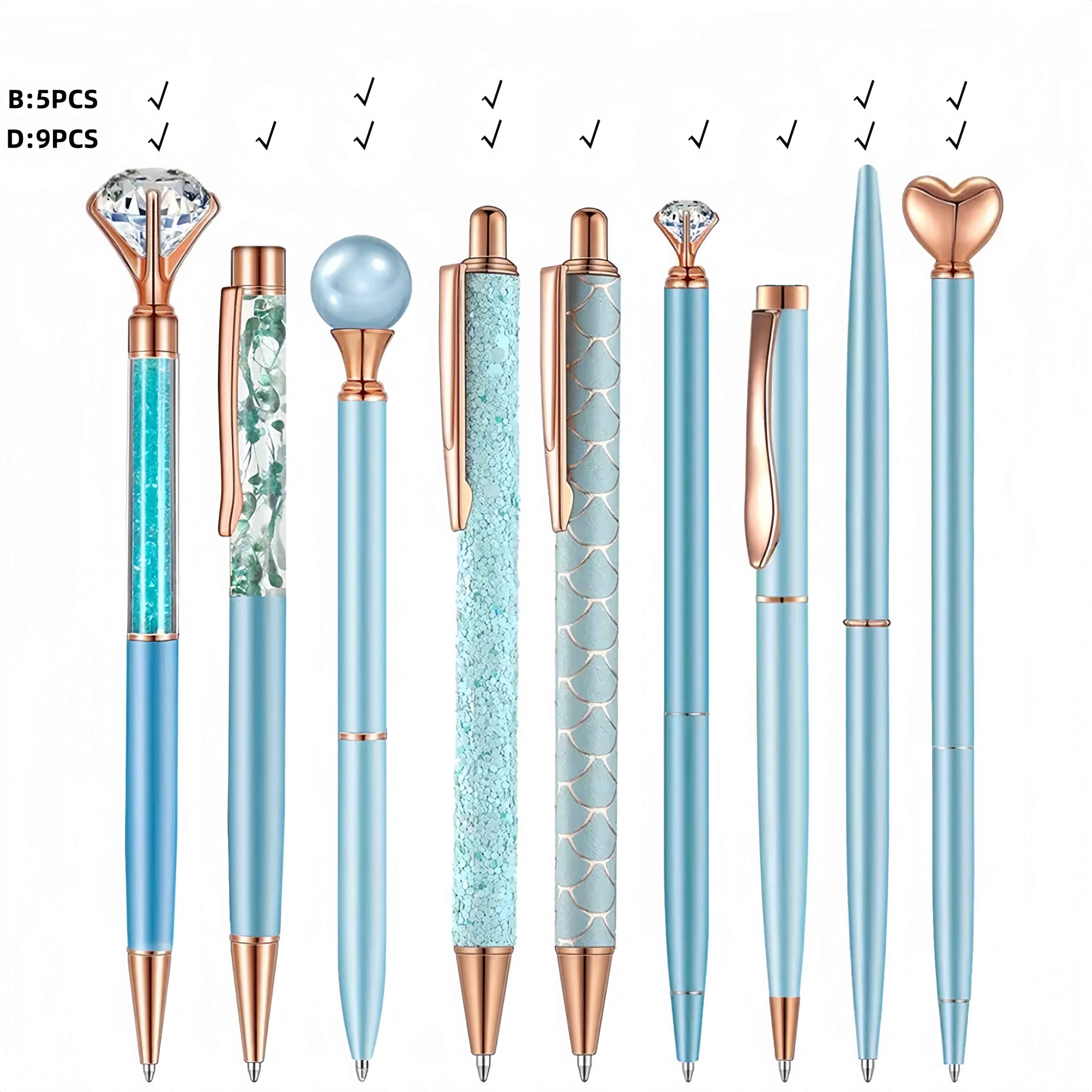 

Ensemble de 5/9 stylos à bille en de boule de sable brillant avec une pointe en diamant, en , corps rond, point moyen, pour adultes - Cadeau élégant pour , , les fournitures scolaires