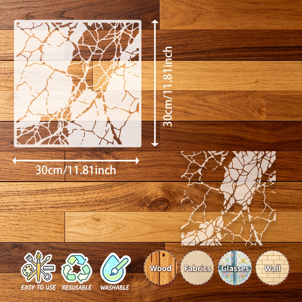 TEMU 1pc Washable & Reusable Crackle Stencil - Laser-cut Hollow-out Suitable For Wall Art, Canvas, Fabric Crafts, Techniques, Diy Abstract Texture