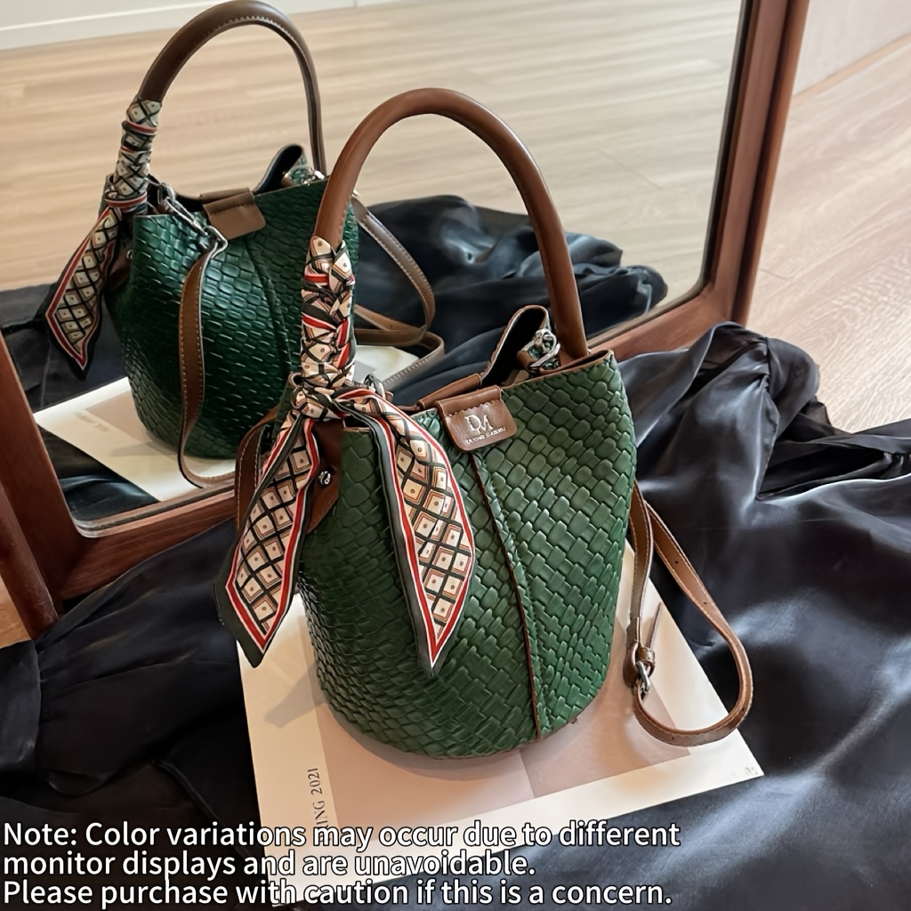 Bolso Cesta de Moda para Mujer - Bolso de Hombro y Bolso de Cuerpo con Efecto Tejido de Color Sólido a la Moda, Estilo de Mano, con Correa de Hombro Ajustable y Removible, Gran Capacidad para Ir al Trabajo, Opciones Multicolor Disponibles
