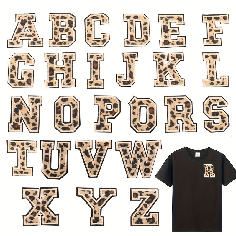 Image of 26pcs Leopard Plush Patches - Embroidered English Letters For And Accessories - Iron-on Style For Easy Application - Men's Hats, Shoes, Socks, And More