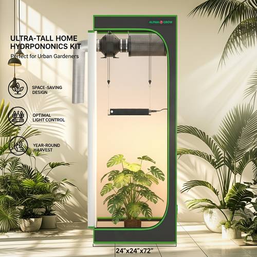premium vertical garden system designed for featuring x24 x72 hydroponics kit with a single door grow tent light control led and filter ventilation for year round harvesting in apartments and closets