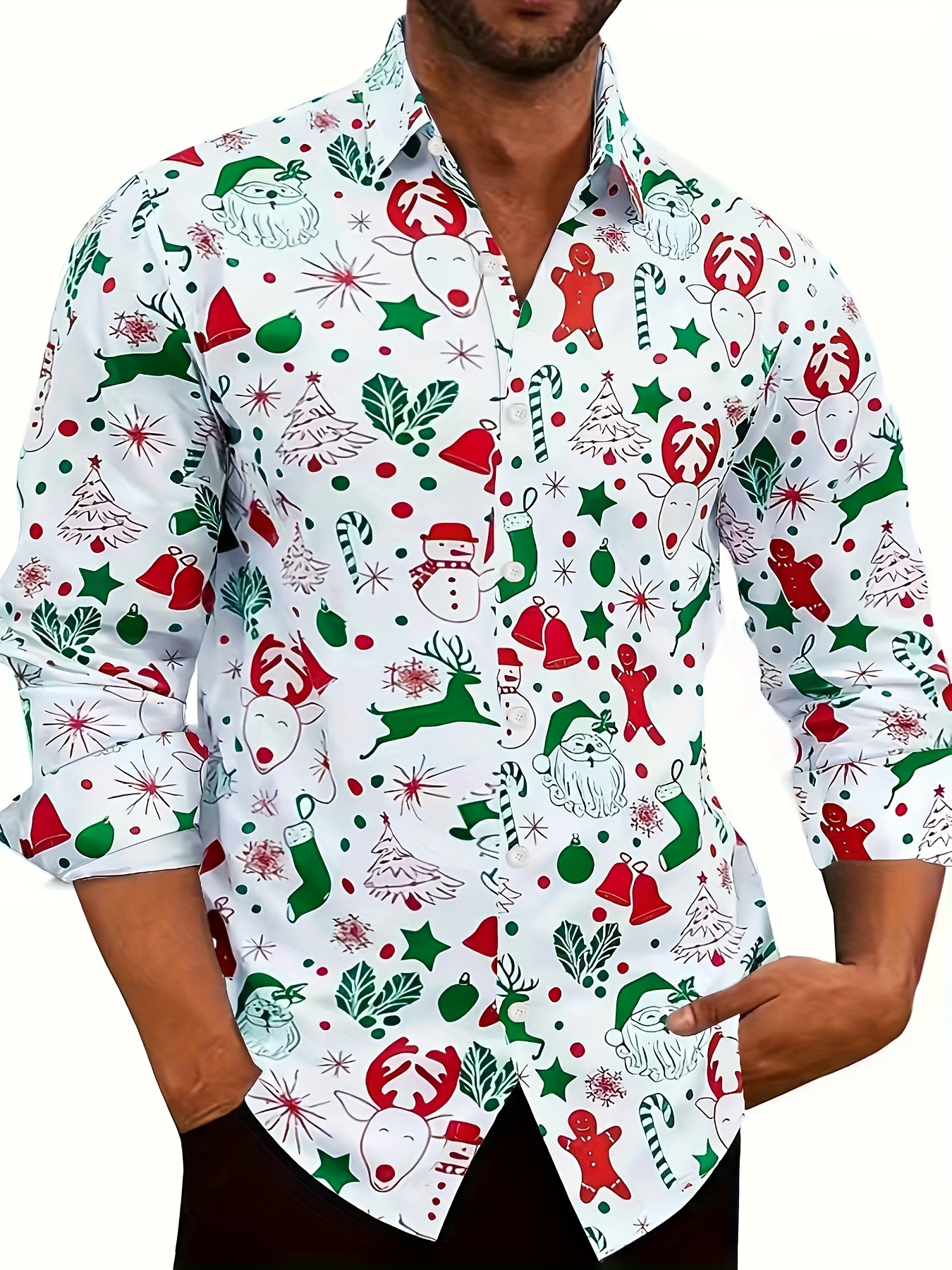 christmas dress shirt Men Red Shirts Long sleeve Christmas Button Down Shirts |