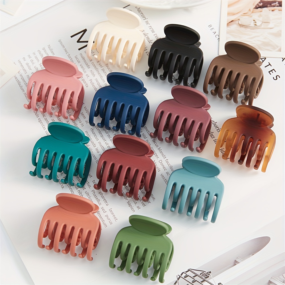 

12-pack Medium Hair Claw Clips For Girls - Non-slip Matte Hair Claws For Fine Hair - Cute Round Double Row Hair Clips Set For Women - Solid Color Plastic Hair Accessories - Independence Day Gift Idea