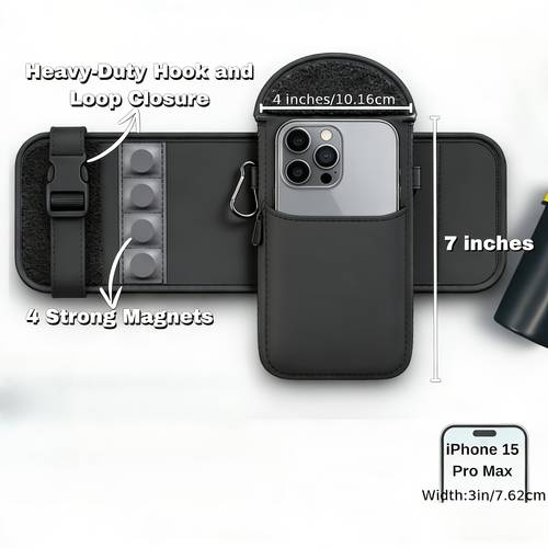 magnetische hoes voor waterfles en telefoonhouder met vak voor de sportschool - zwart etui met 4 magneten - bevestig het aan elk sportapparaat - magnetische tasbevestiging voor telefoons - essentiële accessoires voor de sportschool