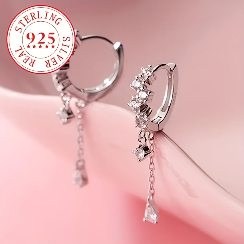 TEMU 1pc, Luxury 925 Sterling Silver Tassel Drop Earrings - Delicate, , Perfect Gift For Ladies, & Party