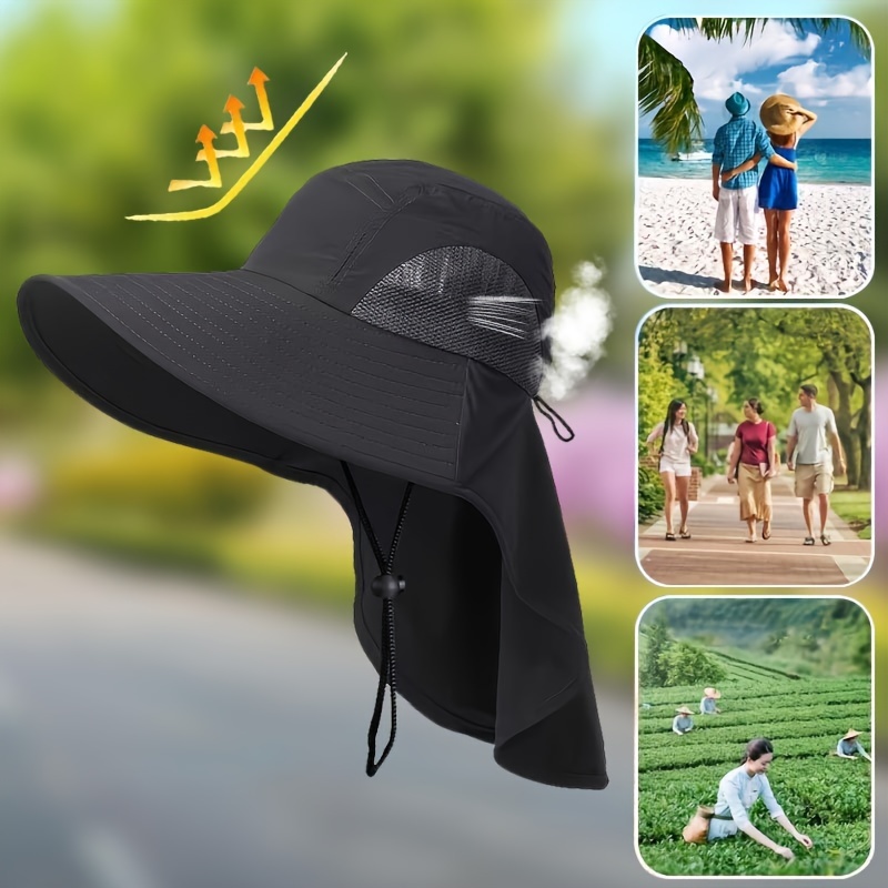 

Sun Hat With Neck Flap, Unisex Summer Outdoor Wide Brim Cap, Breathable Face & Neck Cover, Uv Protective Bucket Hat For Camping Hiking Cycling