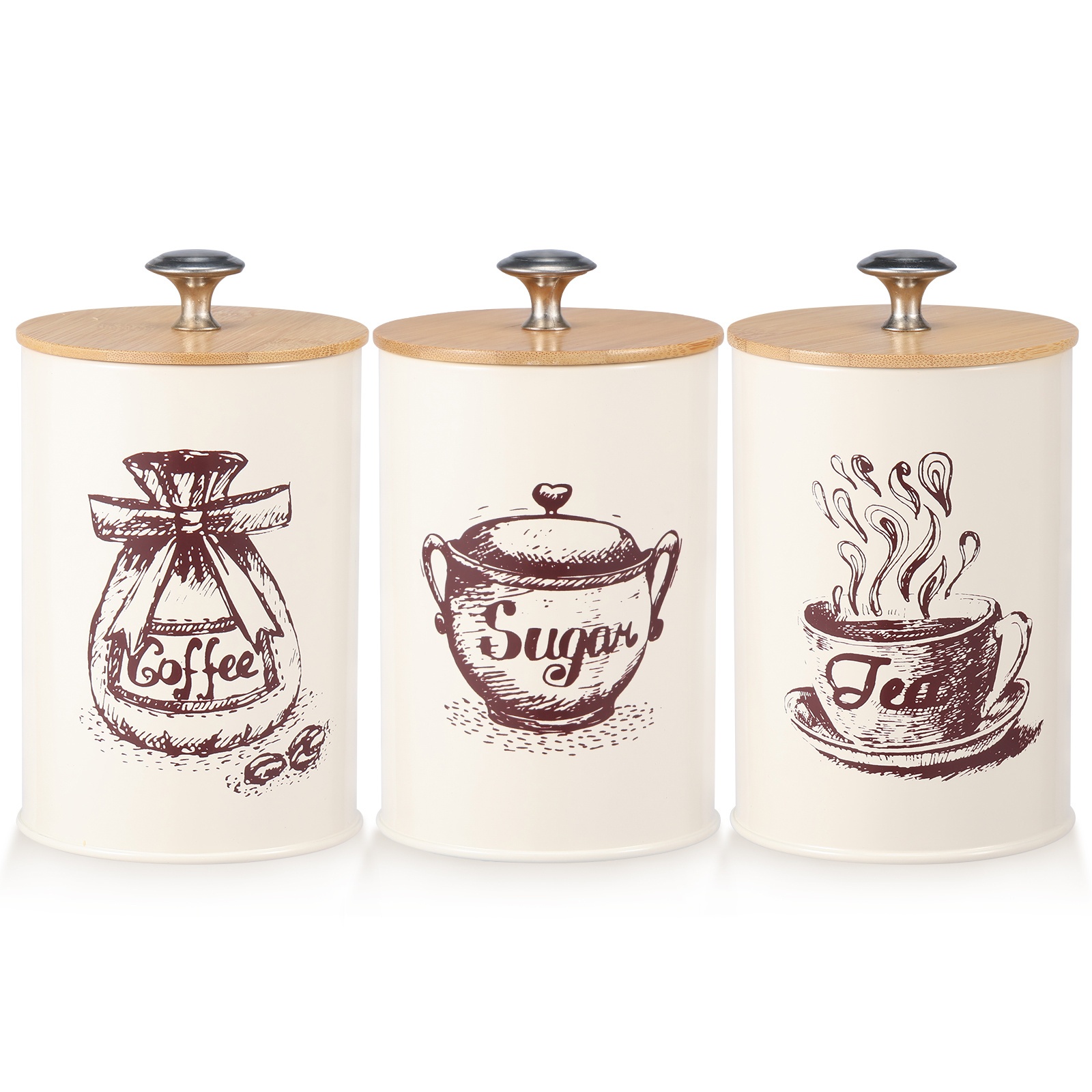 TEMU 3pcs Coffee And Sugar Container Set Vintage Canisters Set Decorative Coffee Sugar Tea Container Set 25 Oz Sugar Canister Set Jar Canister Set