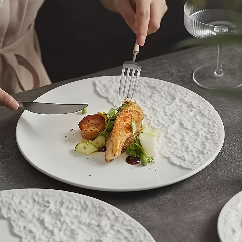 4pcs Elegant Ceramic Dinner Plates with Rock Texture - Textured Round Plate Suitable for Family Dining, Restaurants, Weddings & Gifts - Durable Ceramic Plates for Main Course Presentation, Table Setting