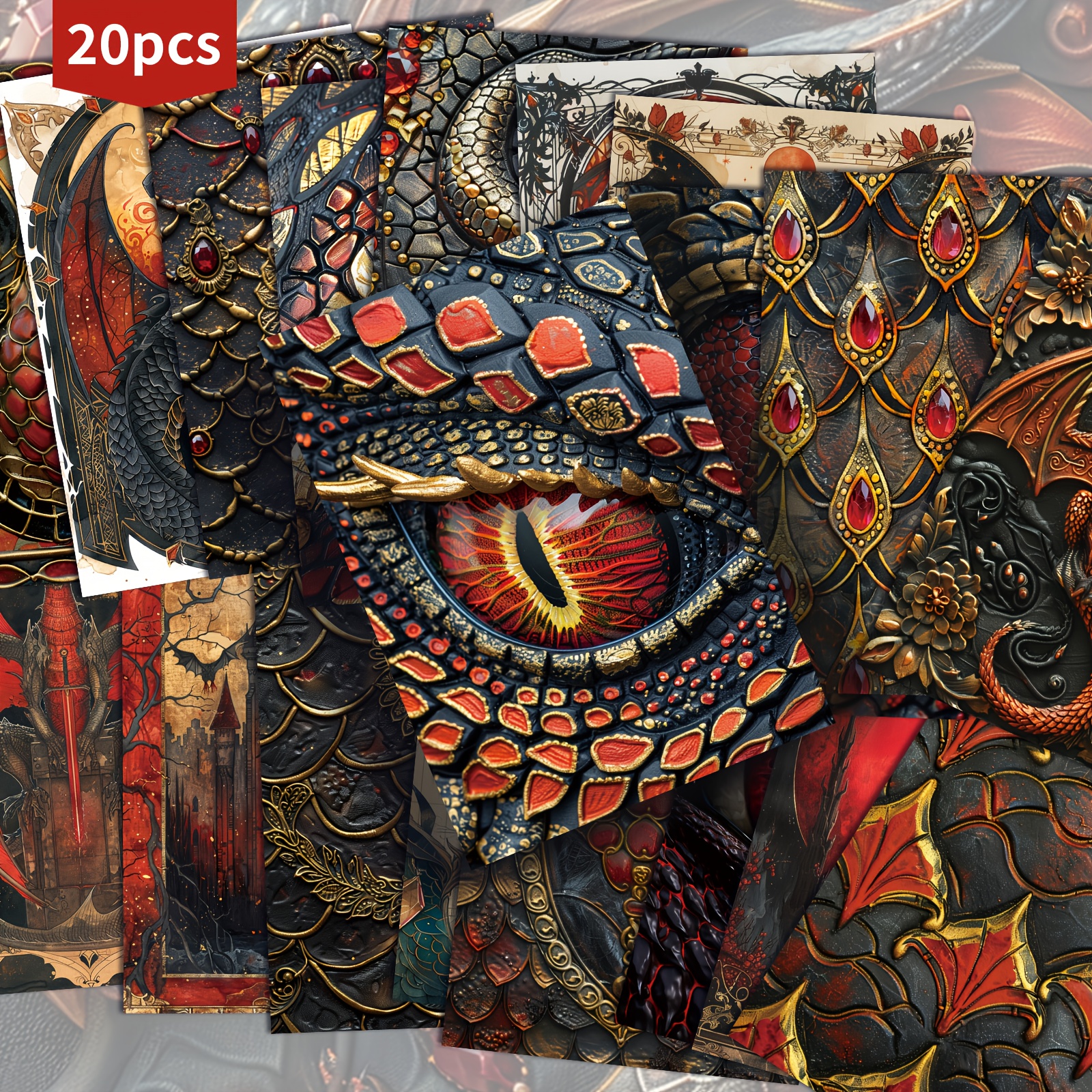 TEMU 20-pack Vintage Red Dragon Eyeball Postcards - 4x6 Inches Junk Journal Paper, Classic Pinup Illustrations, Collectible Decorative Painting Cards